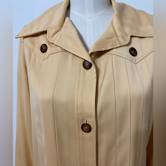 VINTAGE 1970’s Teal Traina Traina Boutique Peach Trench Pleated Dress Size Large - Picture 13 of 15
